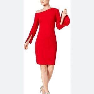 CK One Shoulder Red Dress